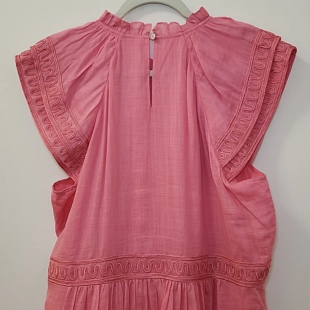 Veronica Beard Preppy Keely Tiered Ramie Mini Dress Size 10 Barbiecore - Picture 7 of 16